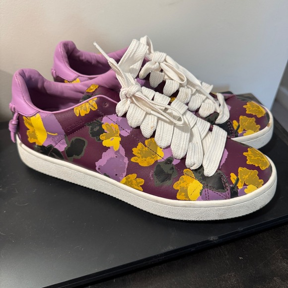 Coach Shoes - COACH Floral Print Leather Low Top Sneakers Womens 9B